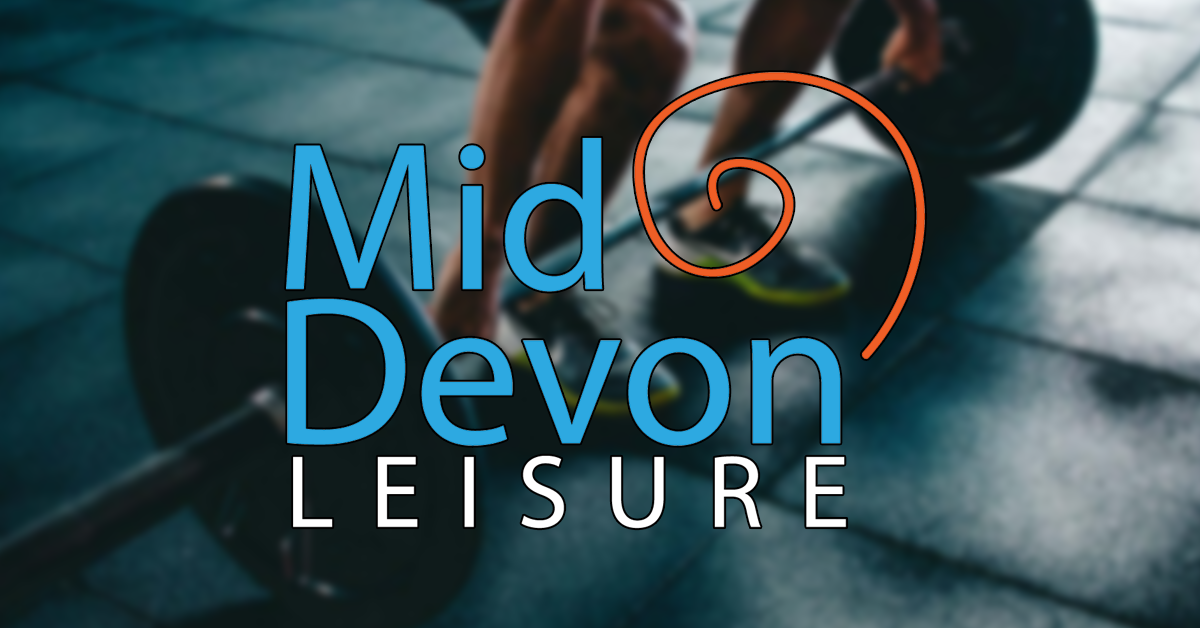 Mid Devon Leisure Logo with barbell in the background