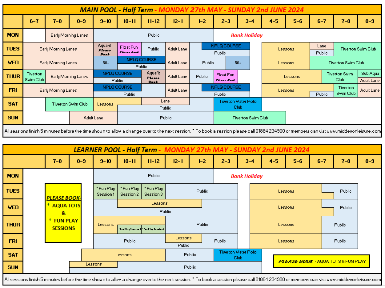 Exe Valley Leisure Centre - Pool Timetable - Mid Devon Leisure